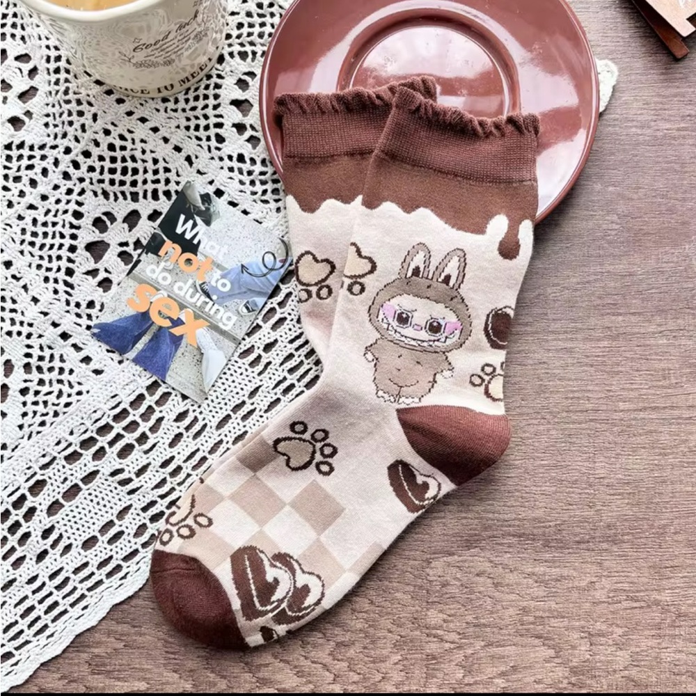 2 pairs! Cute Animal Labubu minions Print Socks Set